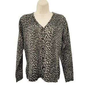 Classiques Entier Women's Sz S Leopard Button Front New Wool Cardigan Sweater